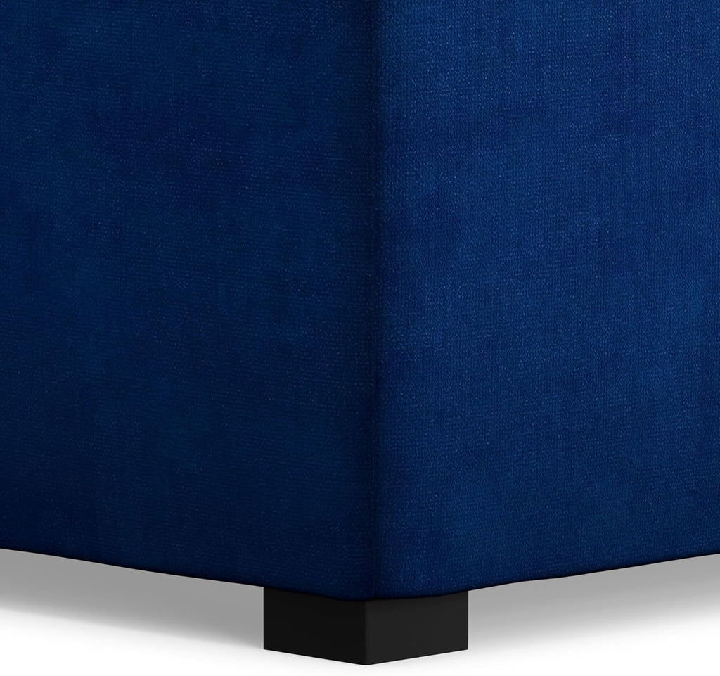 SIMPLIHOME Avalon 35" Wide Velvet Square Storage Ottoman in Blue