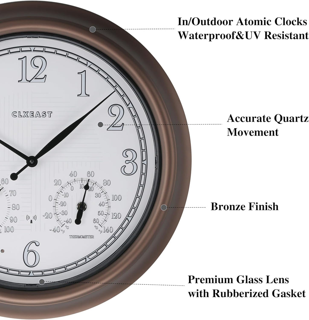 CLXEAST 18" Illuminated Outdoor Atomic Analog Clocks Waterproof,IP65 Rating