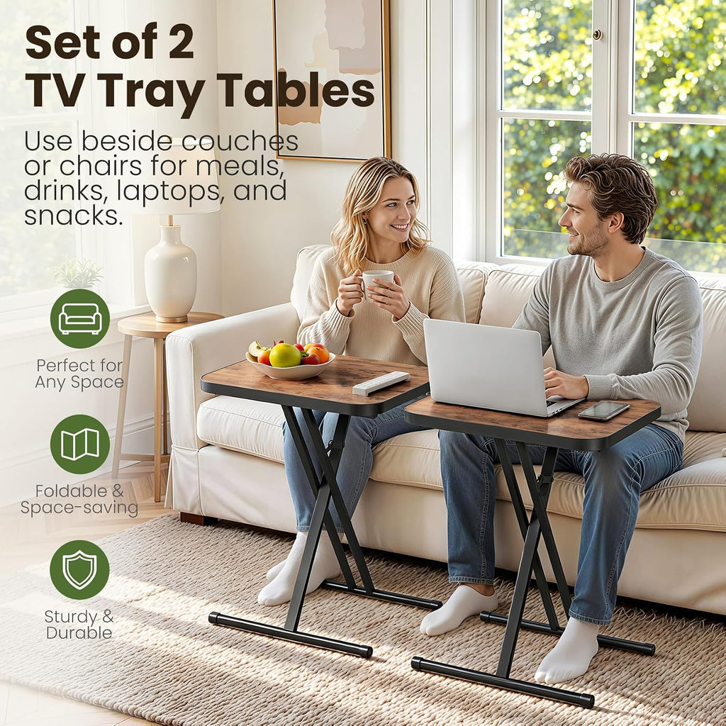 Kitstorack Folding TV Tray Tables Set of 2, No Assembly, Rounded Metal Rims