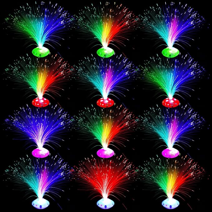 Retisee 12 Pcs Halloween Fiber Optic Lamp Multicolored Centerpiece Optic Lights Battery Powered with Cone Base Illuminated Crystals for Room Wedding Holiday Independence Day Tables Disco Party