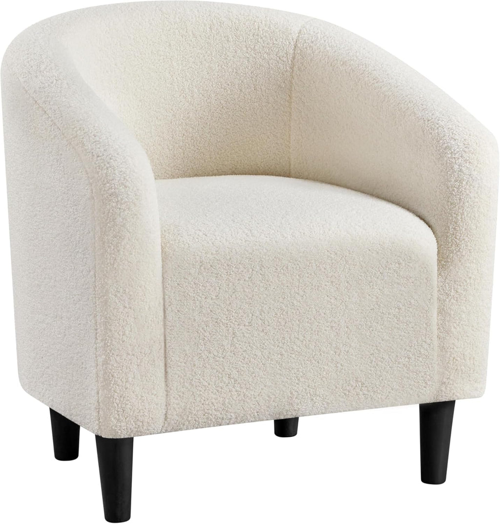 Yaheetech Small 25.5in Wide Sherpa Barrel Accent Chair for Bedroom, Ivory