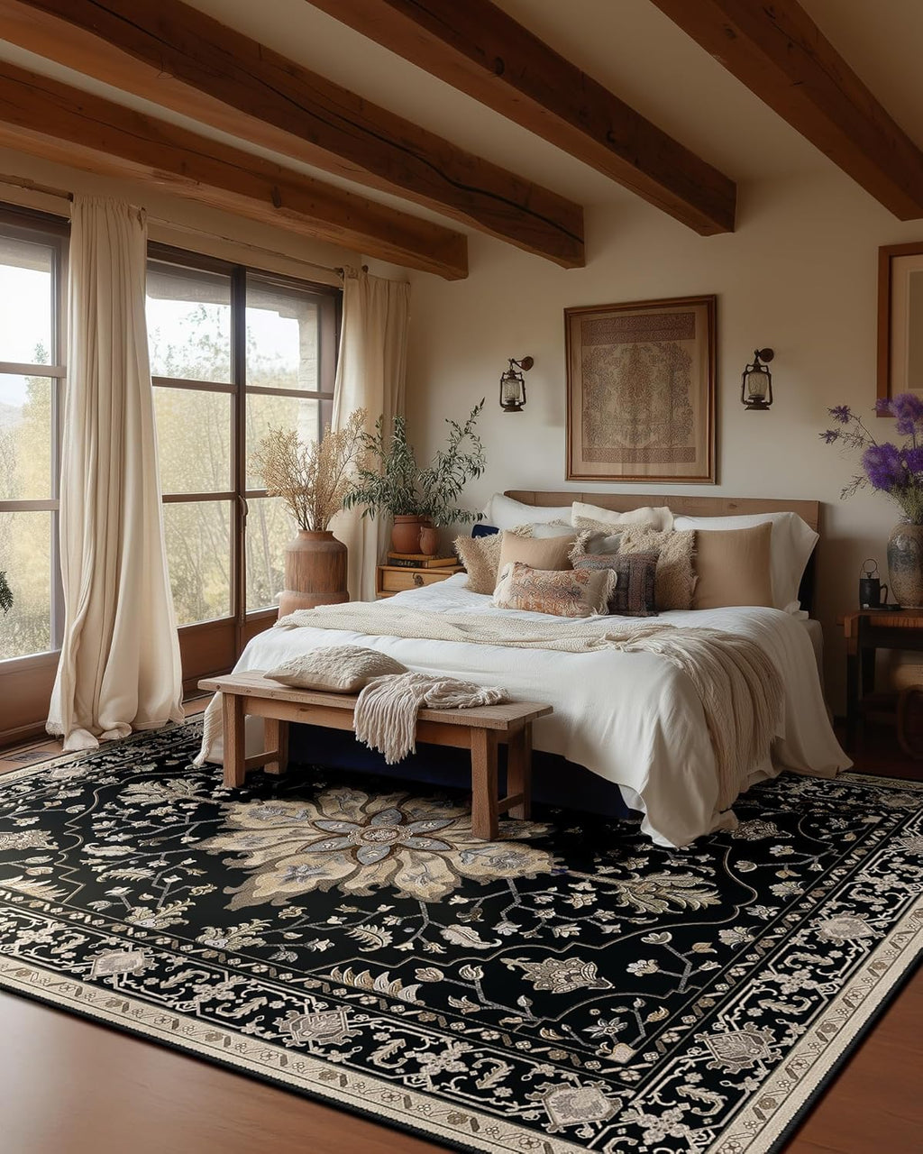 RELEANY Washable Area Rug, Large 10'x14', Black/Neutral