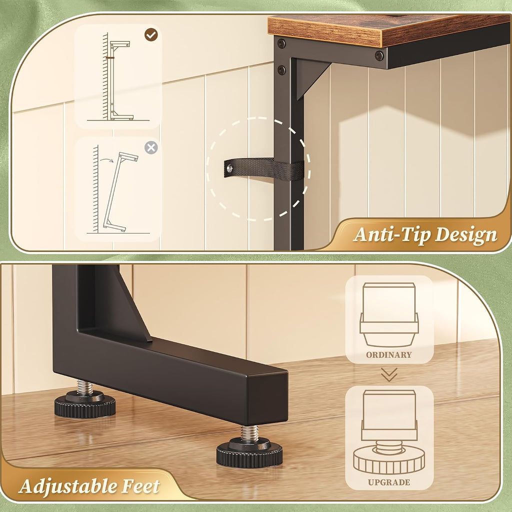 Huuger 63.4-78.3'' Extendable Behind Couch Table with Outlets, Rustic Brown