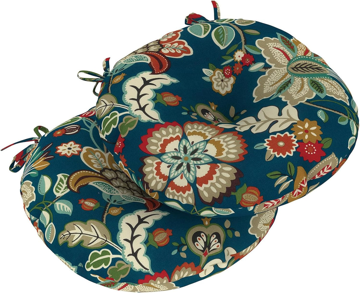 LVTXIII Outdoor Fluffy Bistro Chair Cushions Patio 15-Inch Round Seat Cushions All Weather Chair Pads with Ties for Home Office and Patio Garden Furniture Use, Set of 2, Peacock Blue