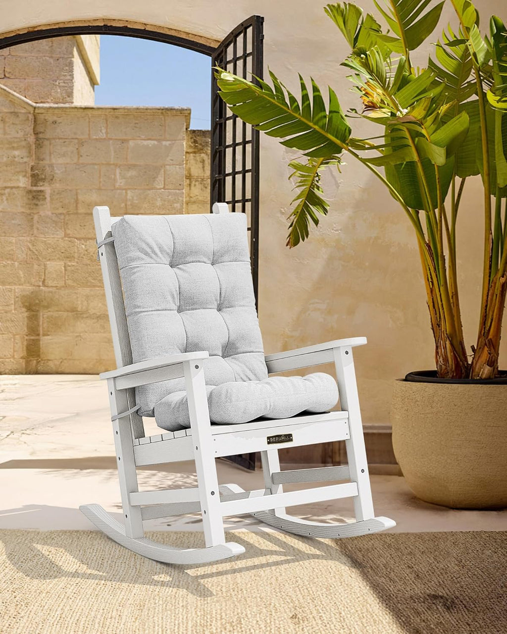 SERWALL HDPE Outdoor Rocking Chair Cushion Set of 2, Gray