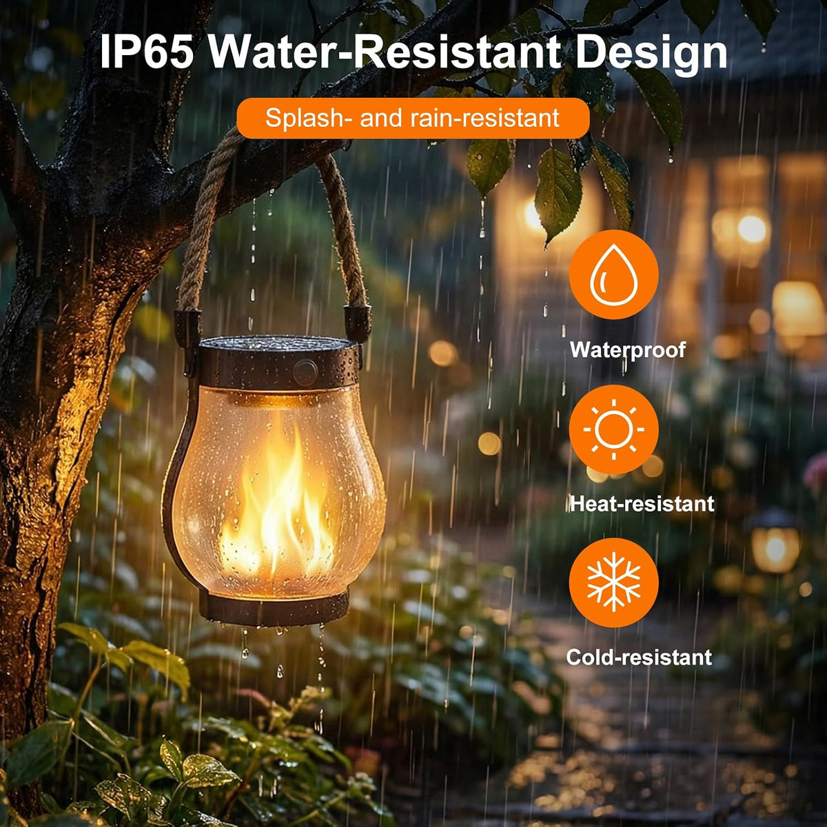 Solar Lanterns Outdoor Waterproof 4-Pack, 2nd Gen Flickering Flame Effect