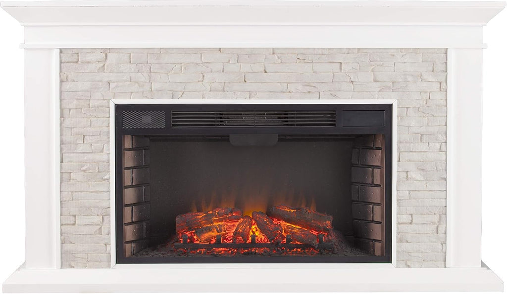 SEI Furniture Canyon Heights Faux Stacked Stone Electric Fireplace, White