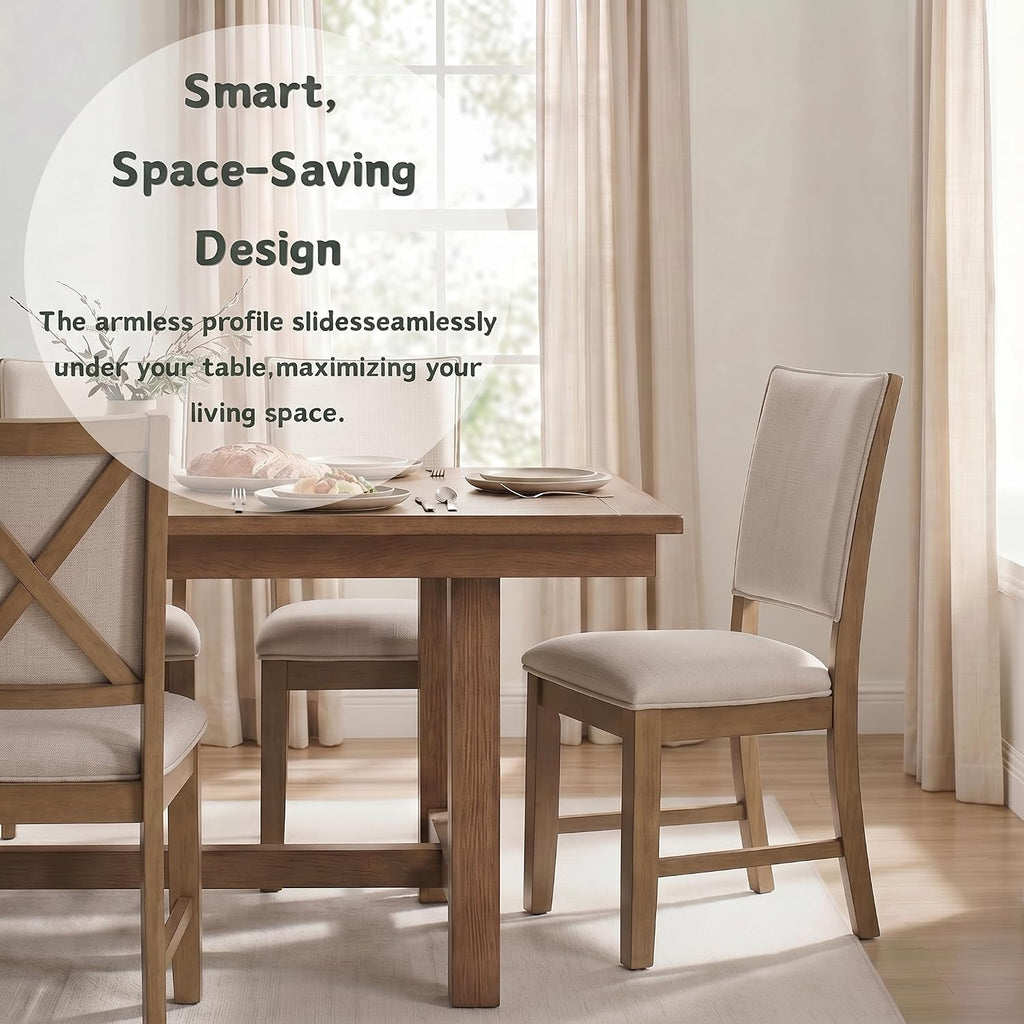 Upholstered Dining Chairs Set of 6 Farmhouse Kitchen Chairs with Cross Back Armless Wooden Side Chairs for Dining Room, Living Room, Reception (Grey Linen + Brown Frame)