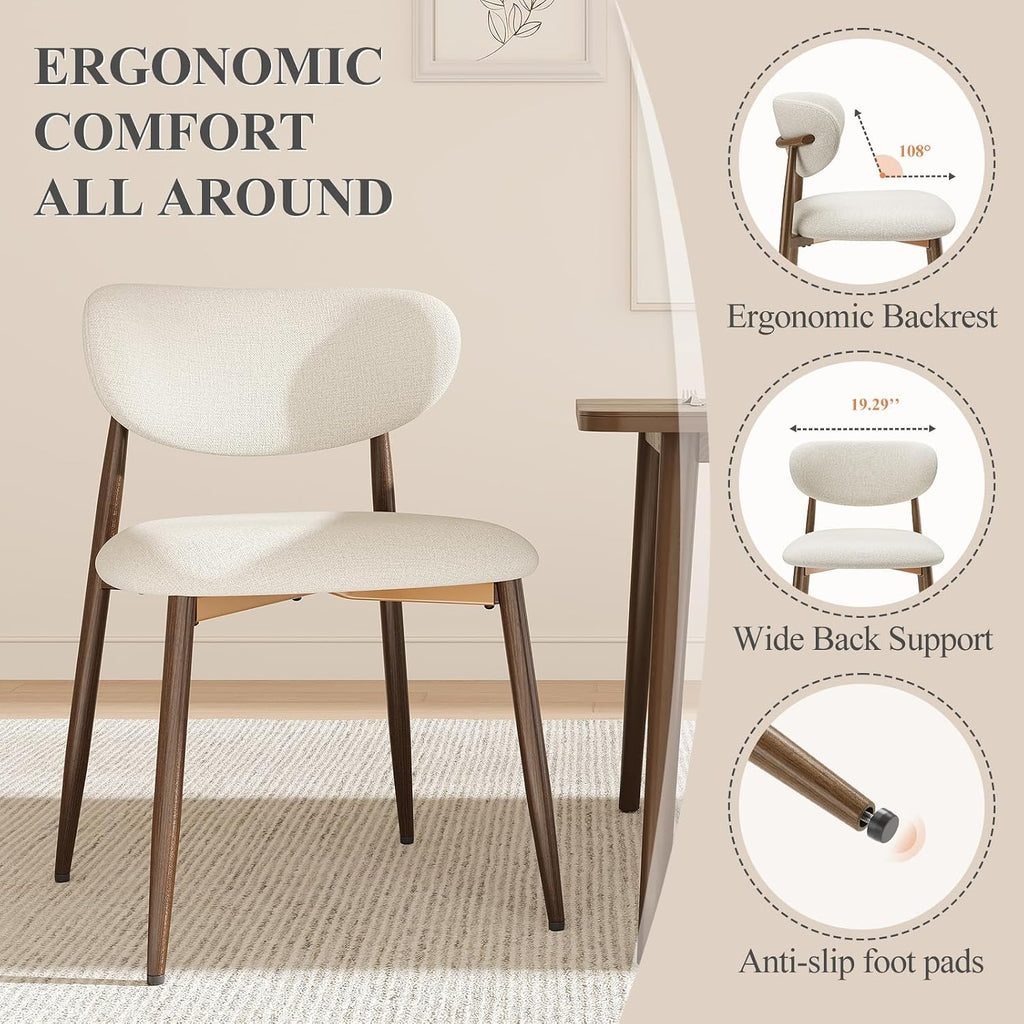 MALOL Upholstered Dining Chairs Set of 2, Curved Back Kitchen Chairs with Metal Legs and Anti Slip Pads, Dining Room Chair for Home and Restaurant, Beige