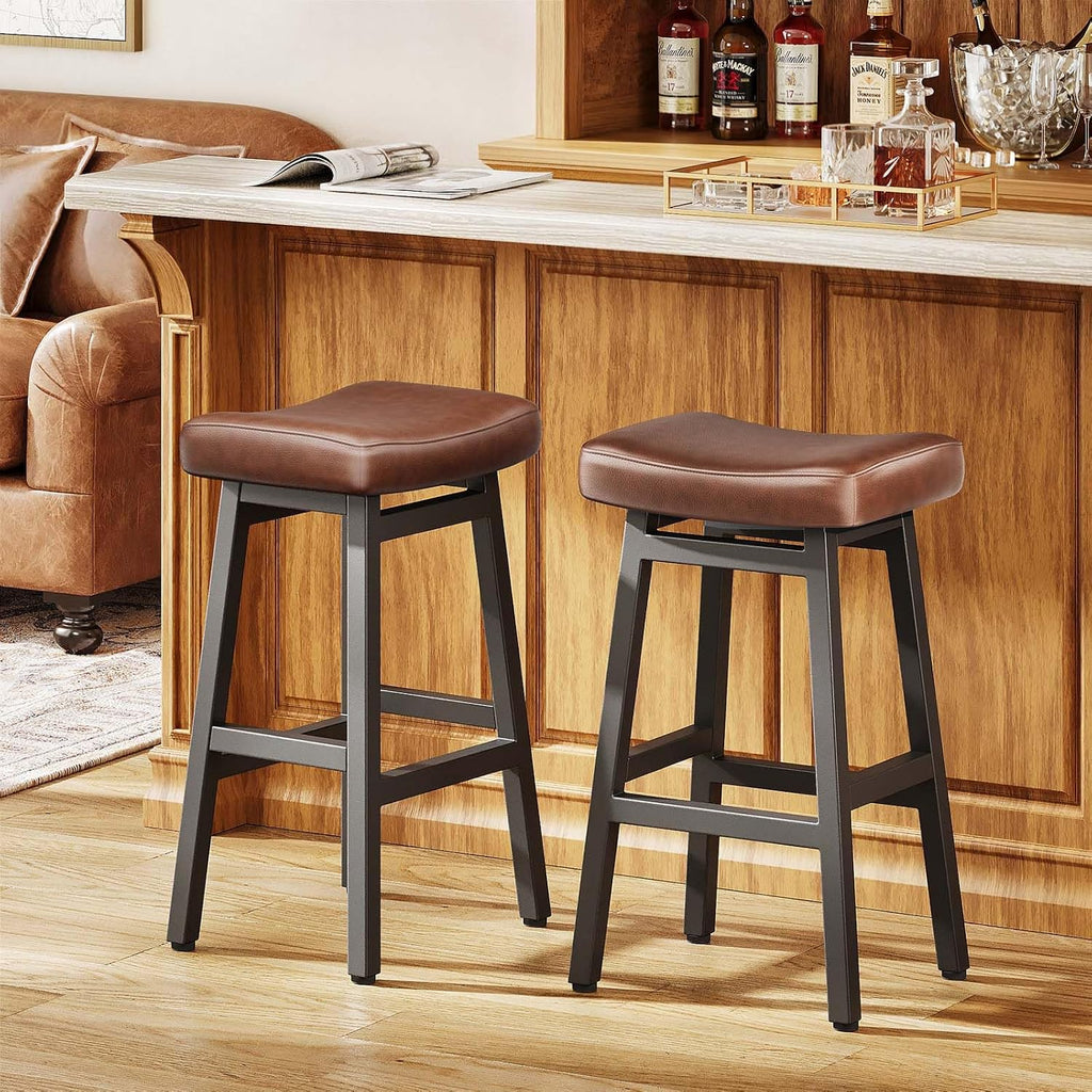 Raynesys 29 Inche Bonded Leather Counter Height Bar Stools Set of 2 Curved