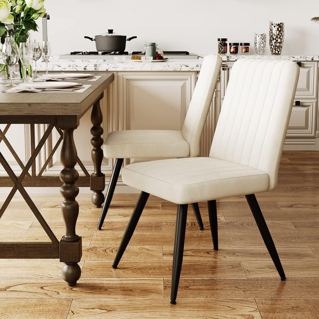 Aklaus Velvet Dining Chairs Set of 2,Upholstered Kitchen Dining Room Chairs,Modern Armless Side Chairs with Soft Seat Accent Chairs for Living Room Bedroom Restaurant Bistro Beige