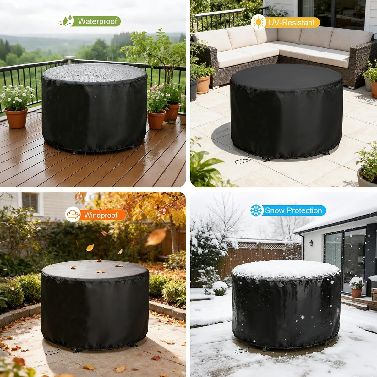 Round Patio Bar Height Table and Chair Cover for 90 Inch Patio Table