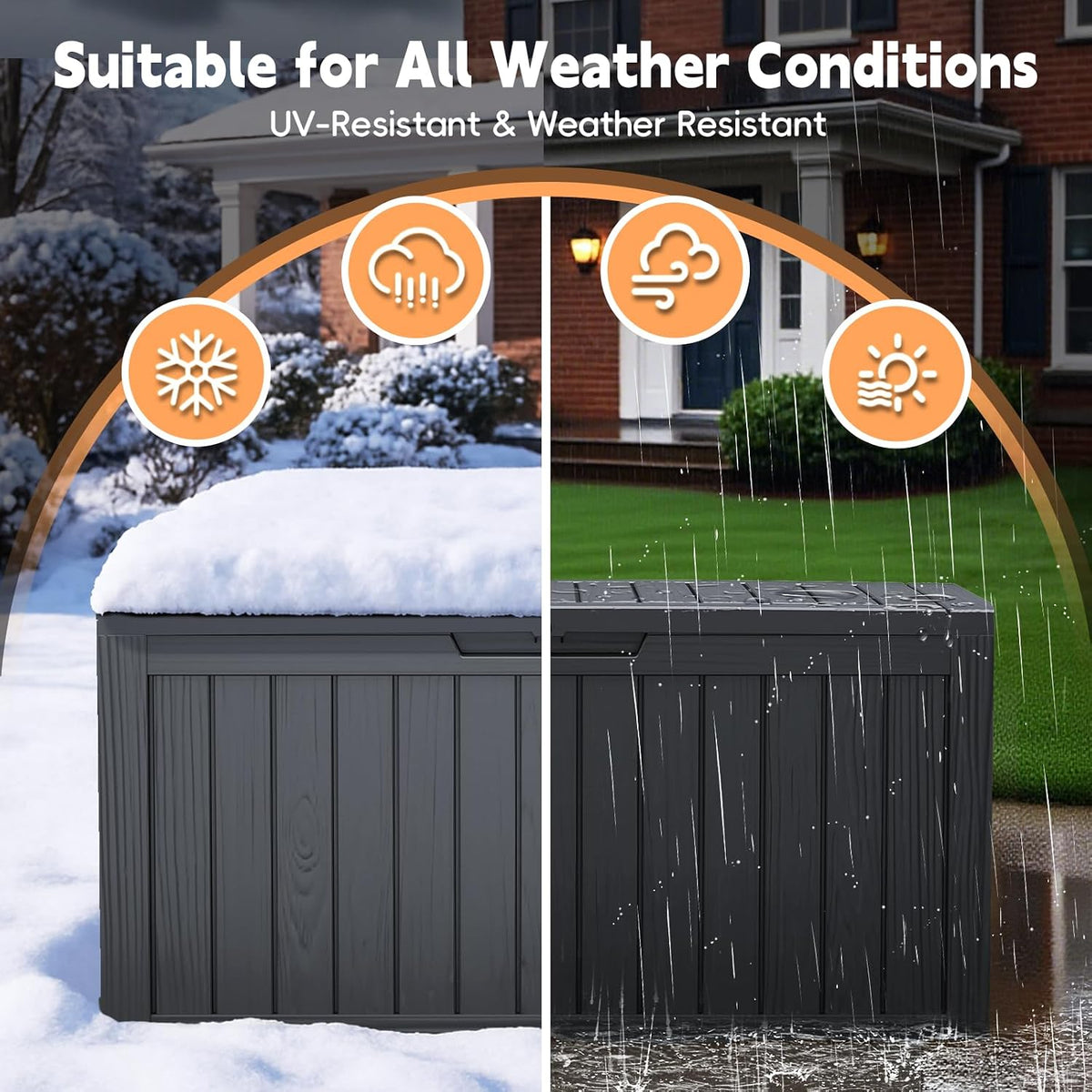 LubanNese Outdoor Storage Box, Waterproof Deck Box, Outdoor Patio Storage Bin, Weatherproof (Black, 75 Gallon)