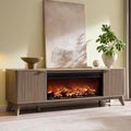 OKD 70" Fluted Fireplace TV Stand with 36" Electric Fireplace, Alder Grey