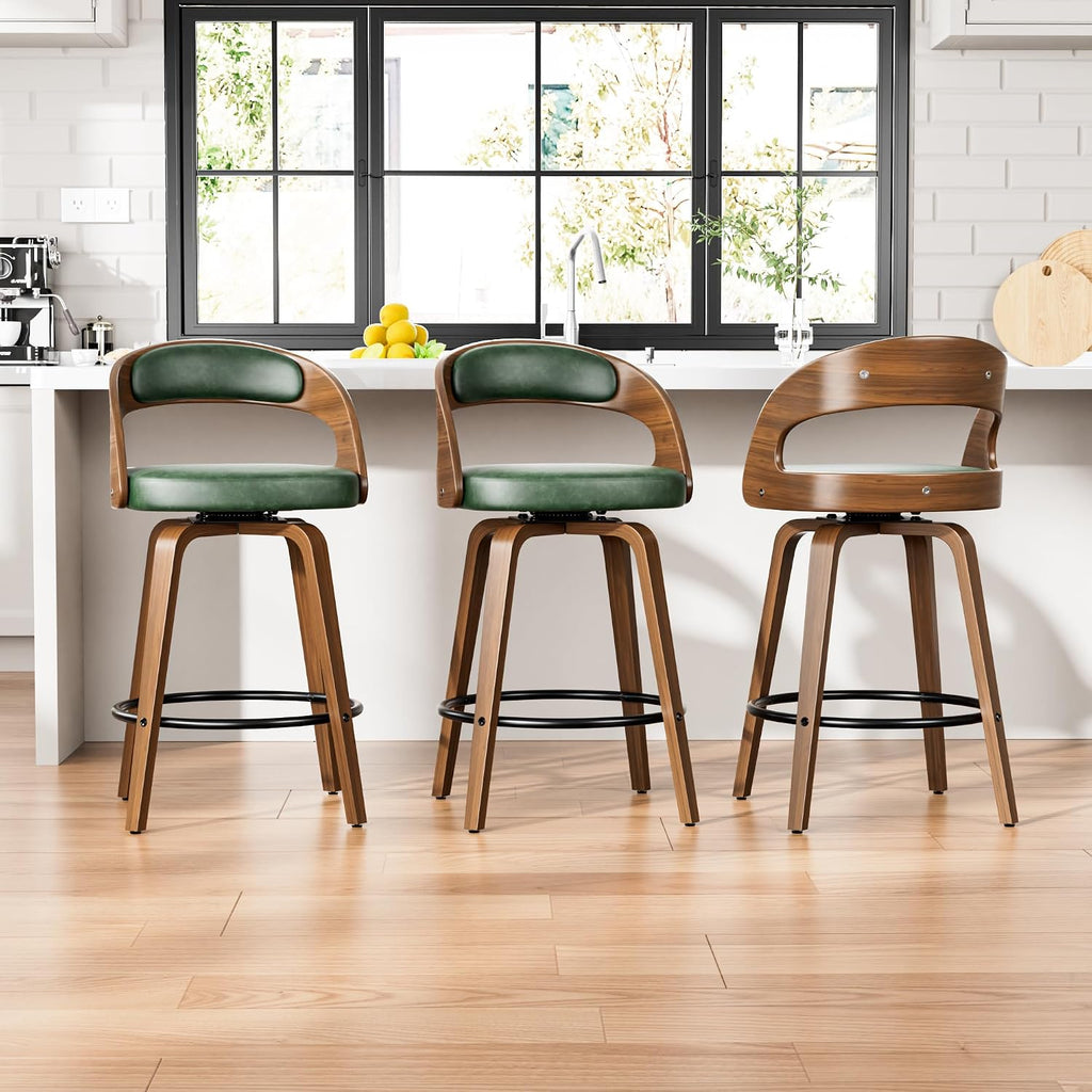 YaFiti Bar Stools Set of 3, 26" Bentwood Counter Height Barstools, Green