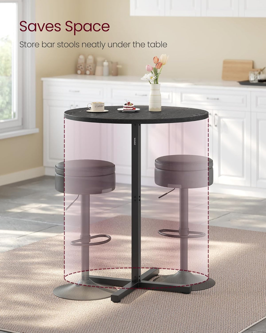 vasagle round bar table, high top bar pub showing dimensions