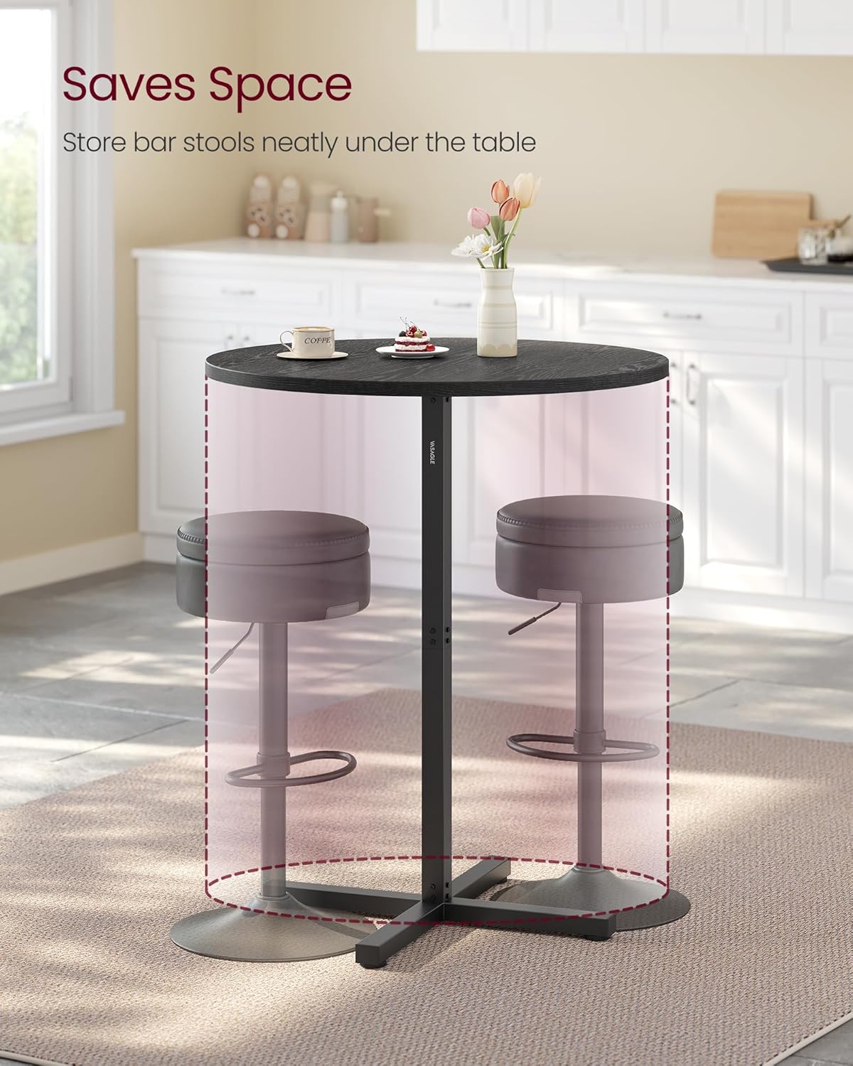 vasagle round bar table, high top bar pub showing dimensions
