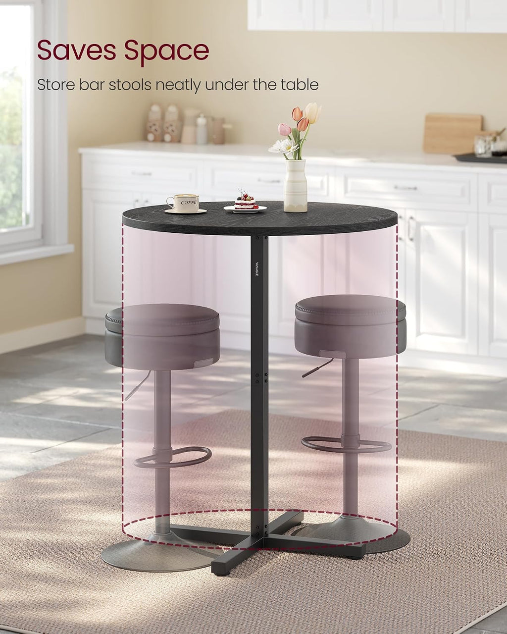 vasagle round bar table set of 2, cocktail showing dimensions