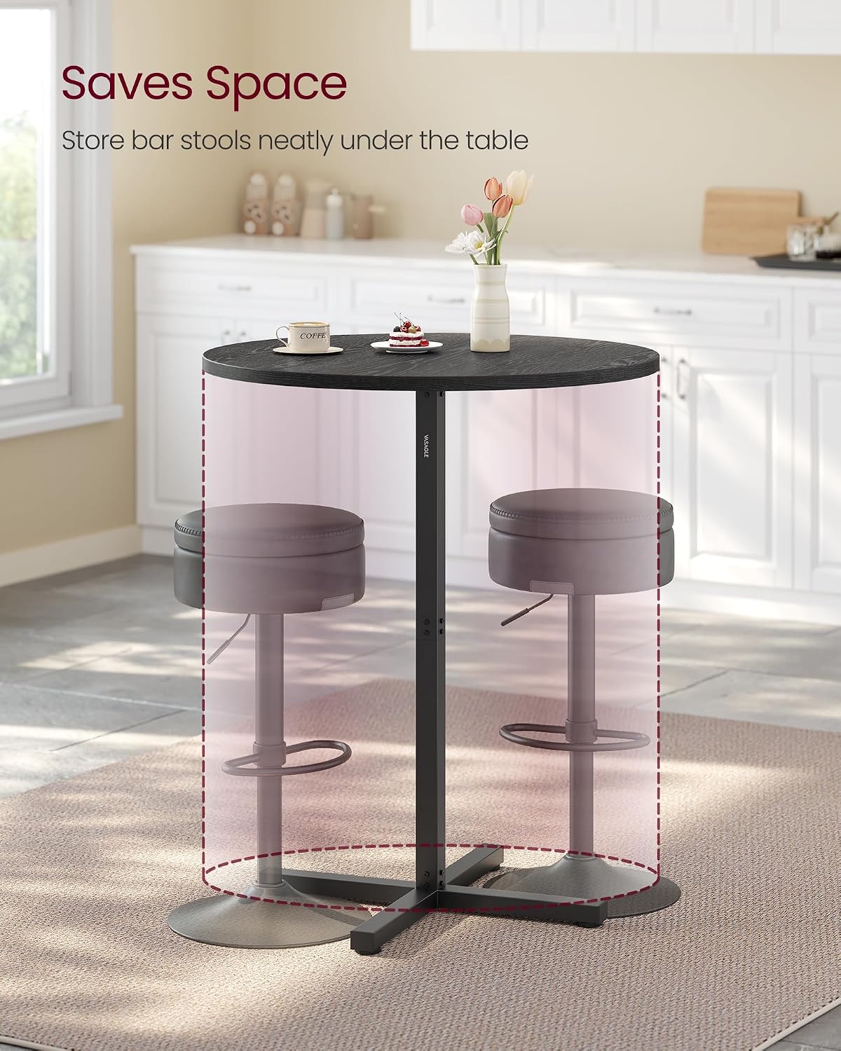 vasagle round bar table set of 2, cocktail showing dimensions