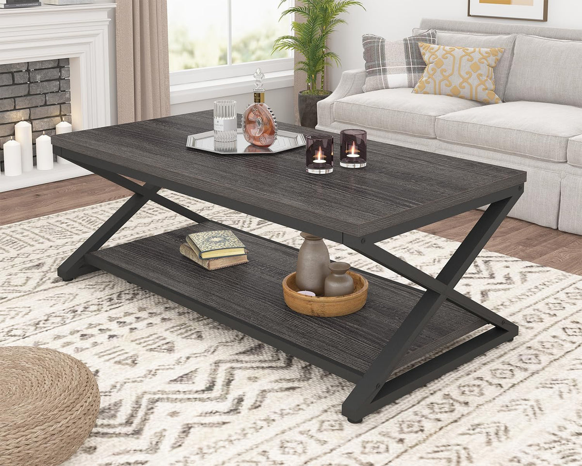 HSH 47" Rectangle Coffee Table with Storage for Living Room, Dark Gray