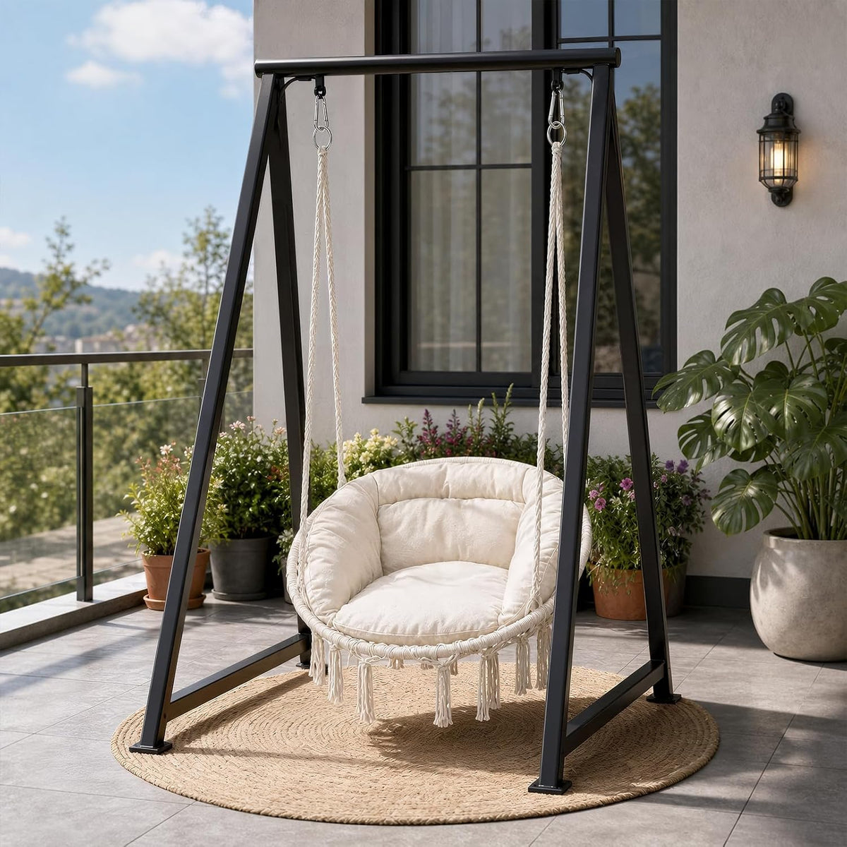 Athena Collection Hammock Chair with Hardware Kit & & Cozy Cushion, White