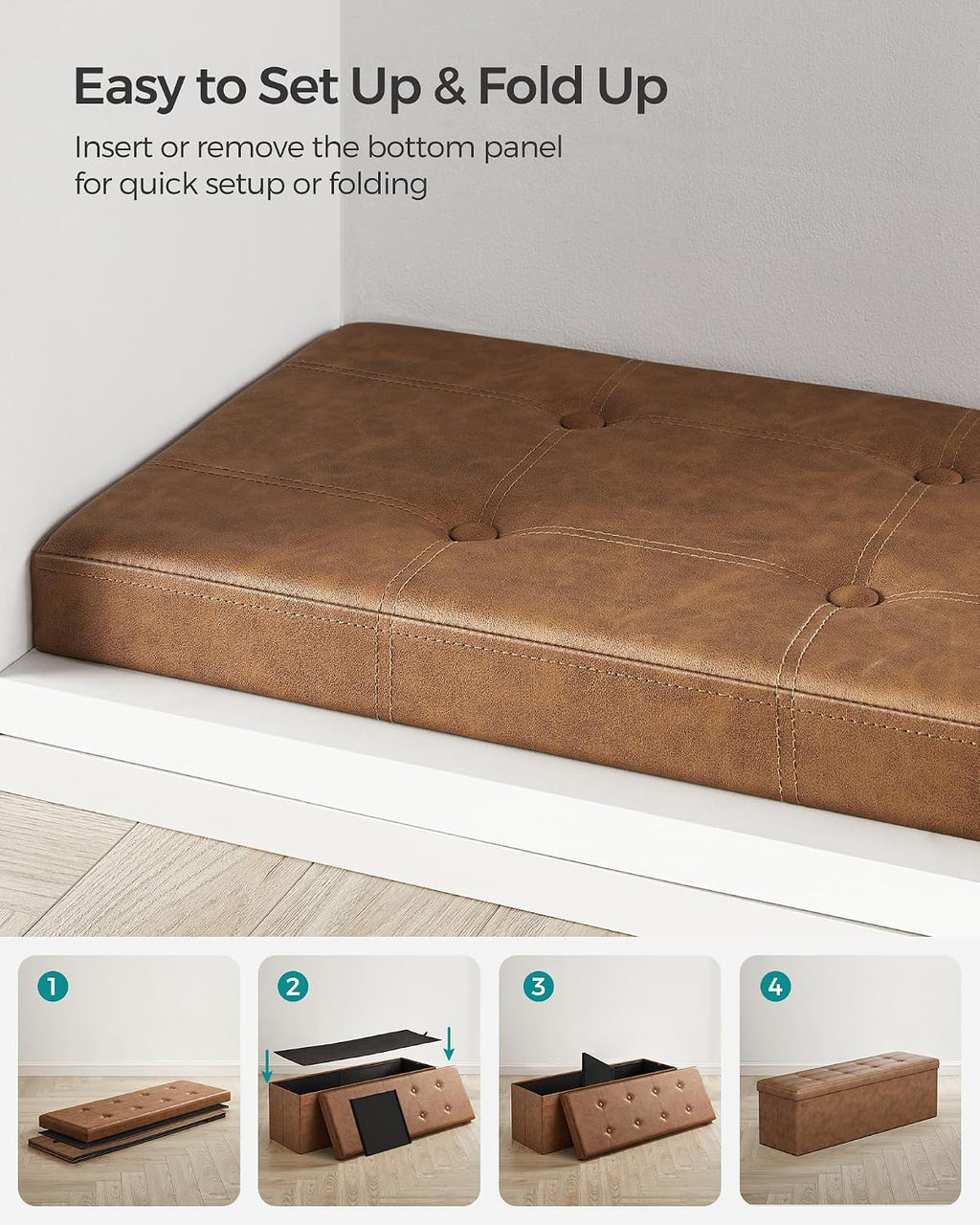 SONGMICS Storage Ottoman Bench, 43.3 Inches Folding Foot Rest Stool