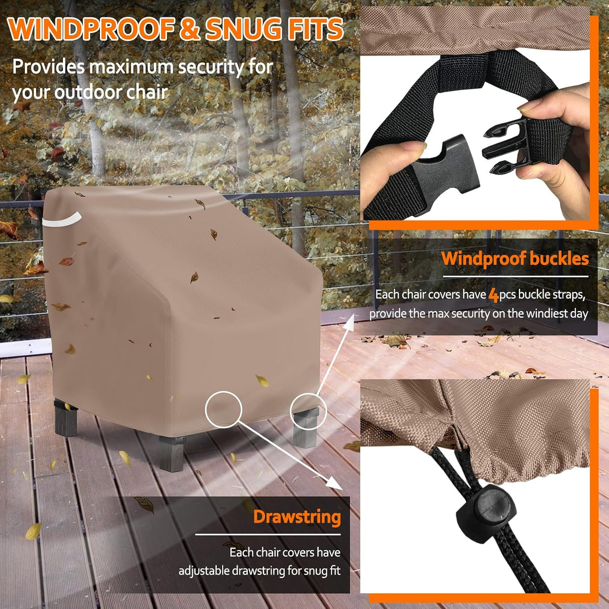 STARTWO Patio Outdoor Chair Covers 2 Pack, Outdoor Furniture Covers Waterproof Adapter for Lawn Lounge Seat, Wicker, Swivel, Adirondack,Rocking Chairs, 29" W x 30" D x 36" H, Brown