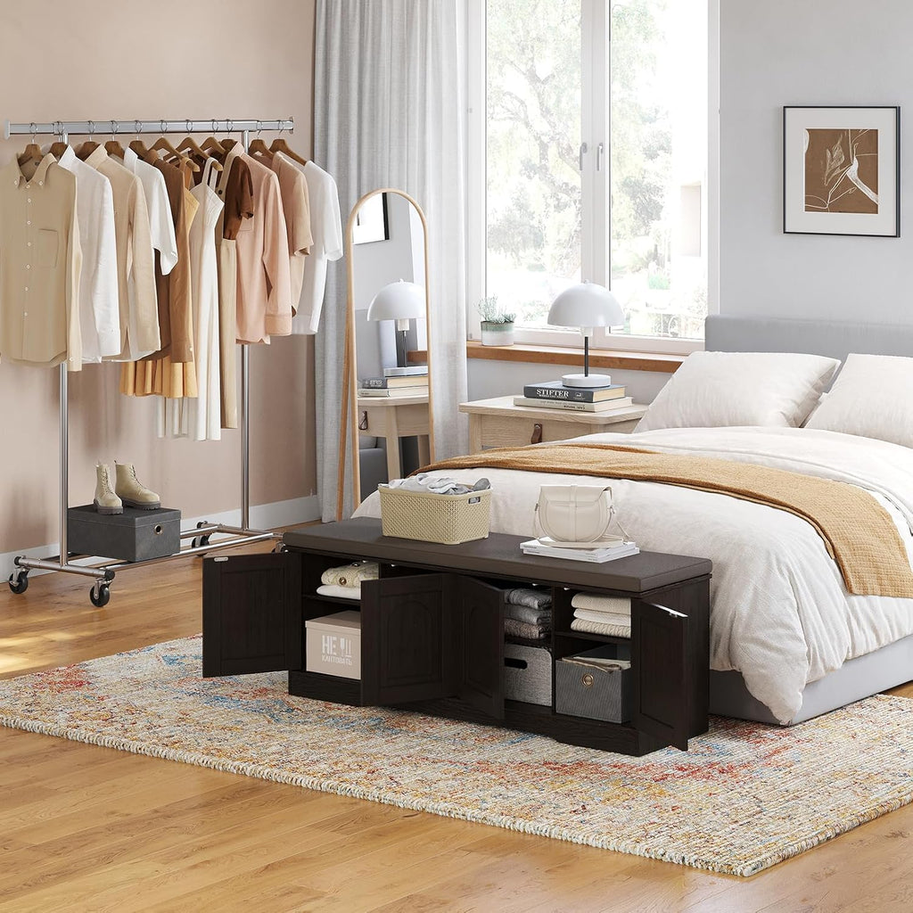 DINZI LVJ Shoe Storage Bench with Cushion, Door, Espresso 47.2" LX17.7 H