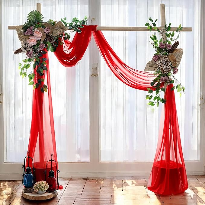 MDS Halloween Chiffon Draping Fabric - 2 Panel, 30" Wide x 30ft Long - Sheer Spooky Arbor & Canopy Drapery for Haunted House Backdrops, Party Ceilings, DIY Costumes & Themed Events - Red (Pack of 2)