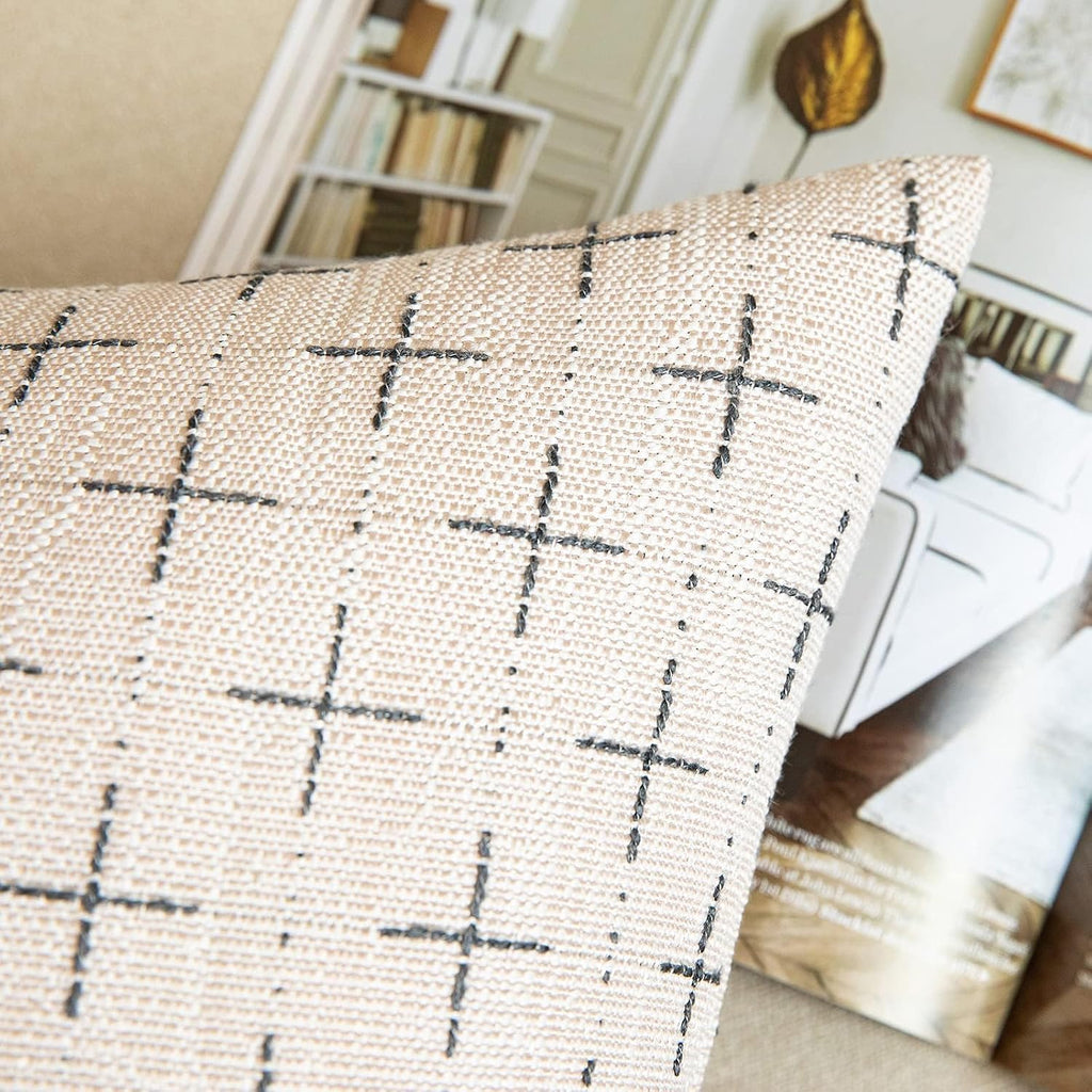 MIULEE Pack of 2 Decorative Burlap Linen Euro Sham Christmas Throw Pillow Covers Modern Farmhouse Pillowcases Rustic Woven Textured Cushion Cover for Sofa Couch Bed 26x26 Inch Beige