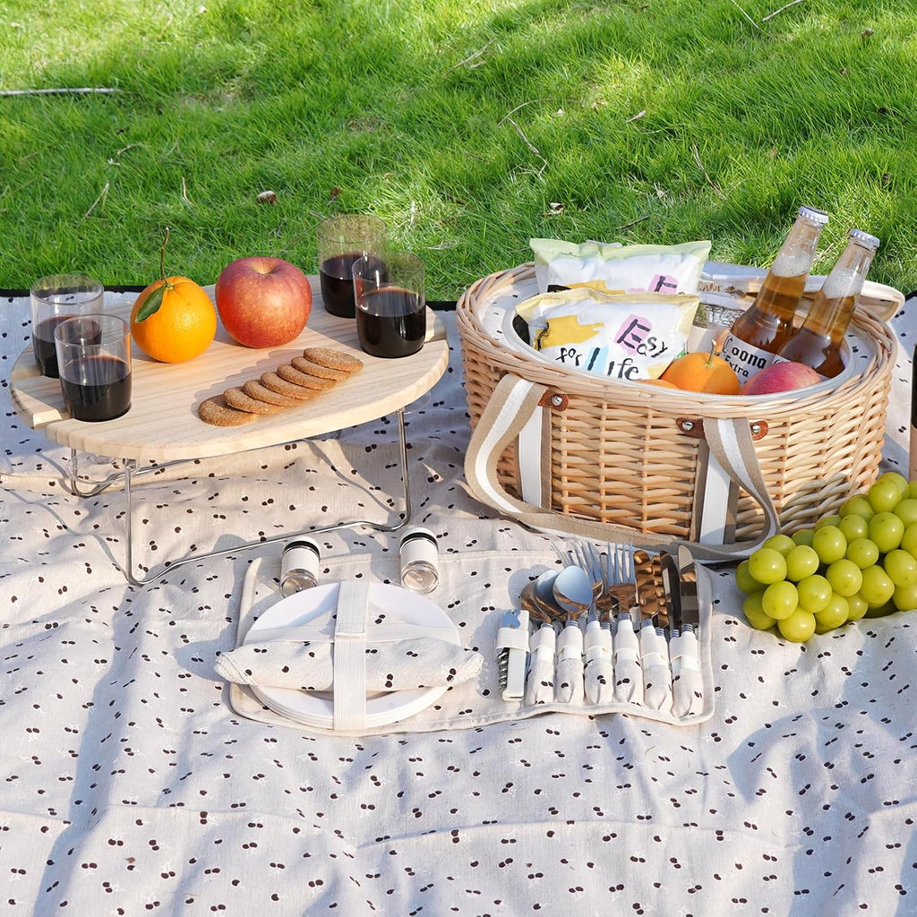 Picnic Basket Set for 4 - Wicker Insulated Picnic Basket