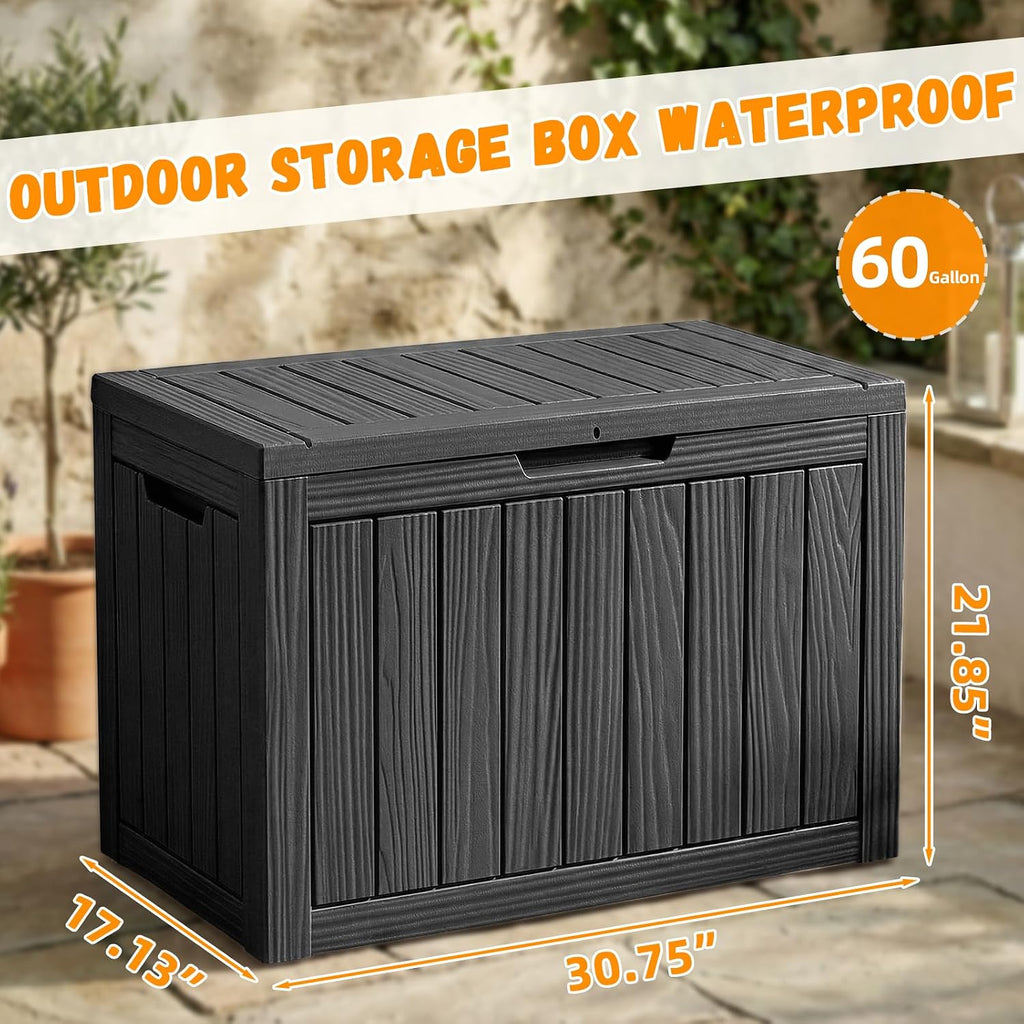 EasyUp 60 Gal Outdoor Storage Box Waterproof Lockable Resin Deck Box