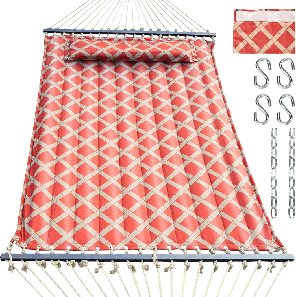 Quilted Double Hammock, Fade‑Resistant Fabric, 600 LBS Capacity