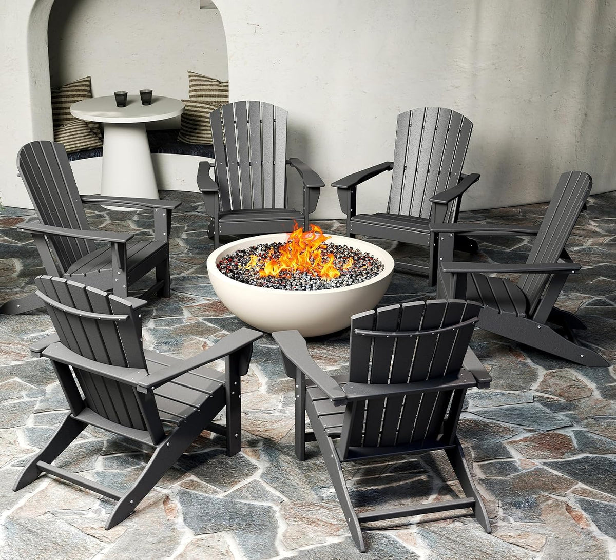 BRIOPAWS Oversized-Adirondack-Chairs-Set-of-6 | HDPE | All Weather | Grey