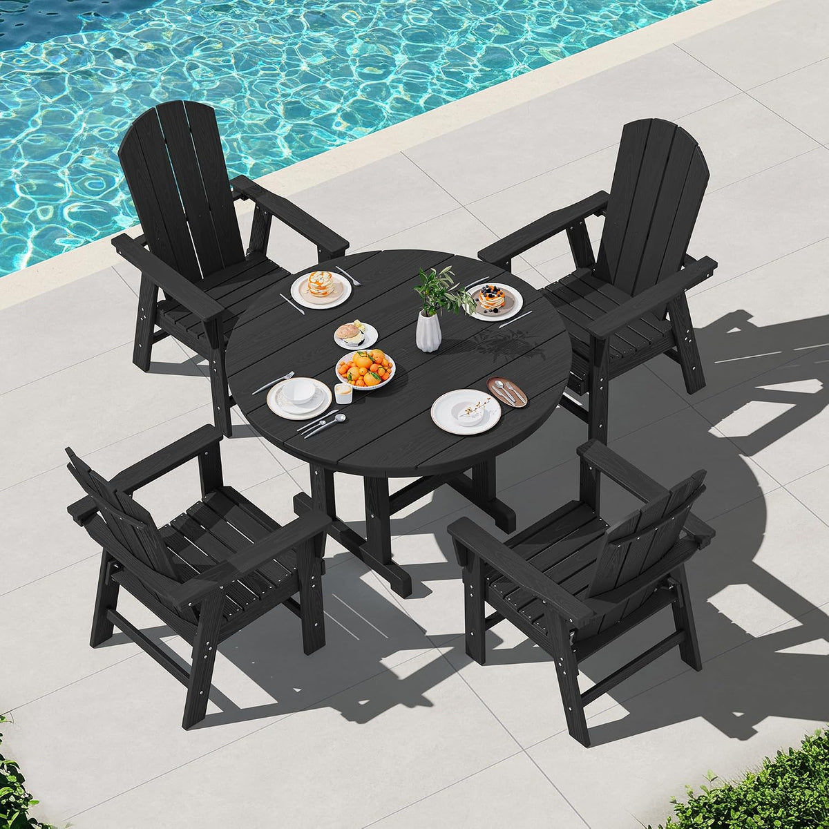 SERWALL 5-Piece Patio Dining Set, 45" Table & 4 Adirondack Chairs, Black