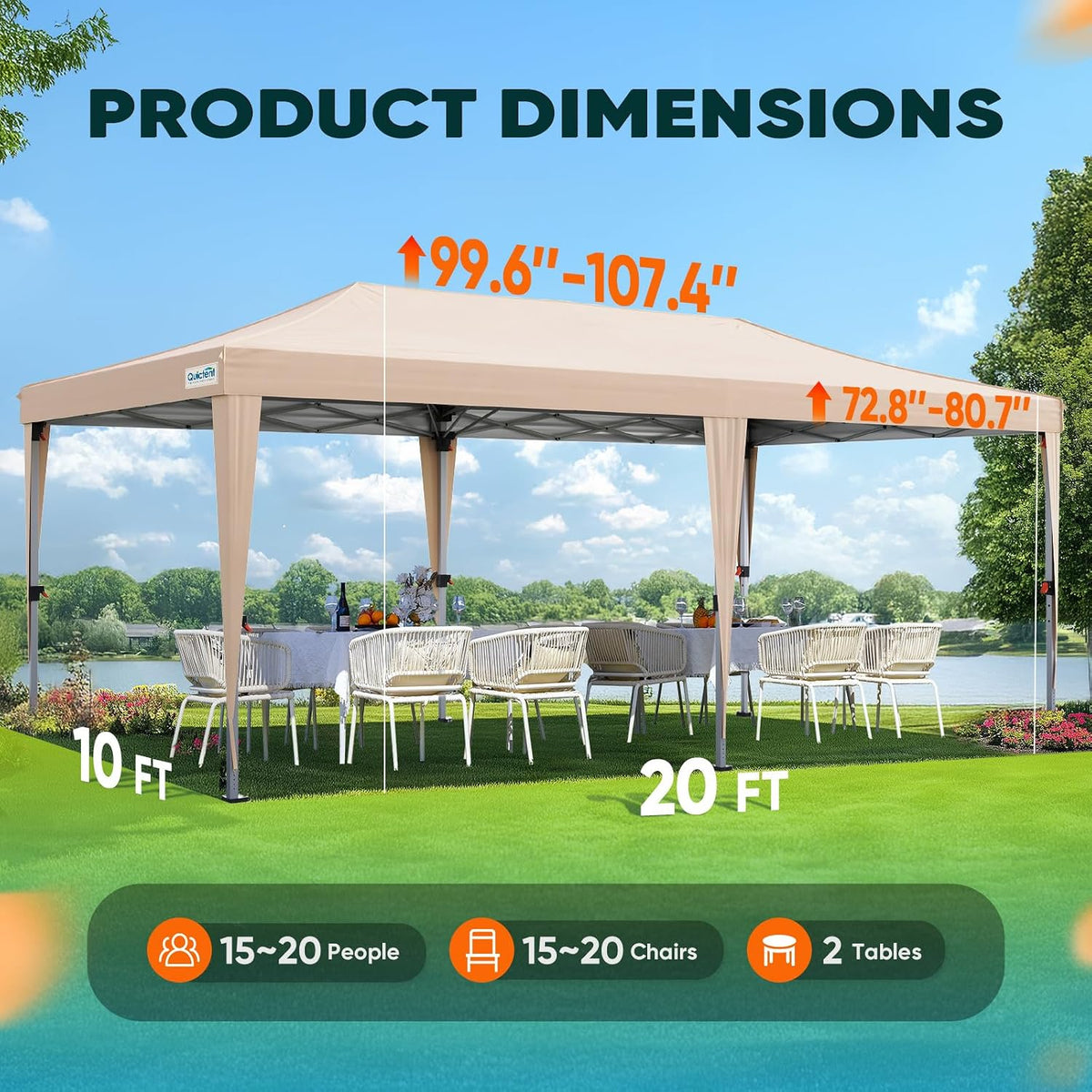 Quictent 10x20FT Pop Up Canopy Tent with Sidewalls