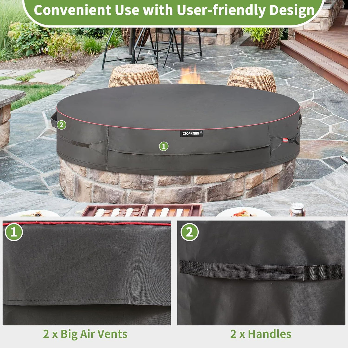 Premium Heavy-Duty Round 52-57 Inch for In Ground Fire Pit Cover
