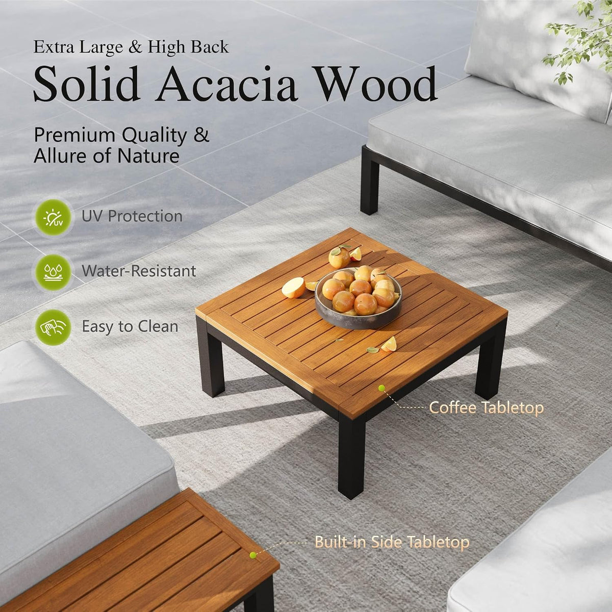 Sophia & William 4-Seat Metal Patio Sofa Sectional Set with Gray Cushions