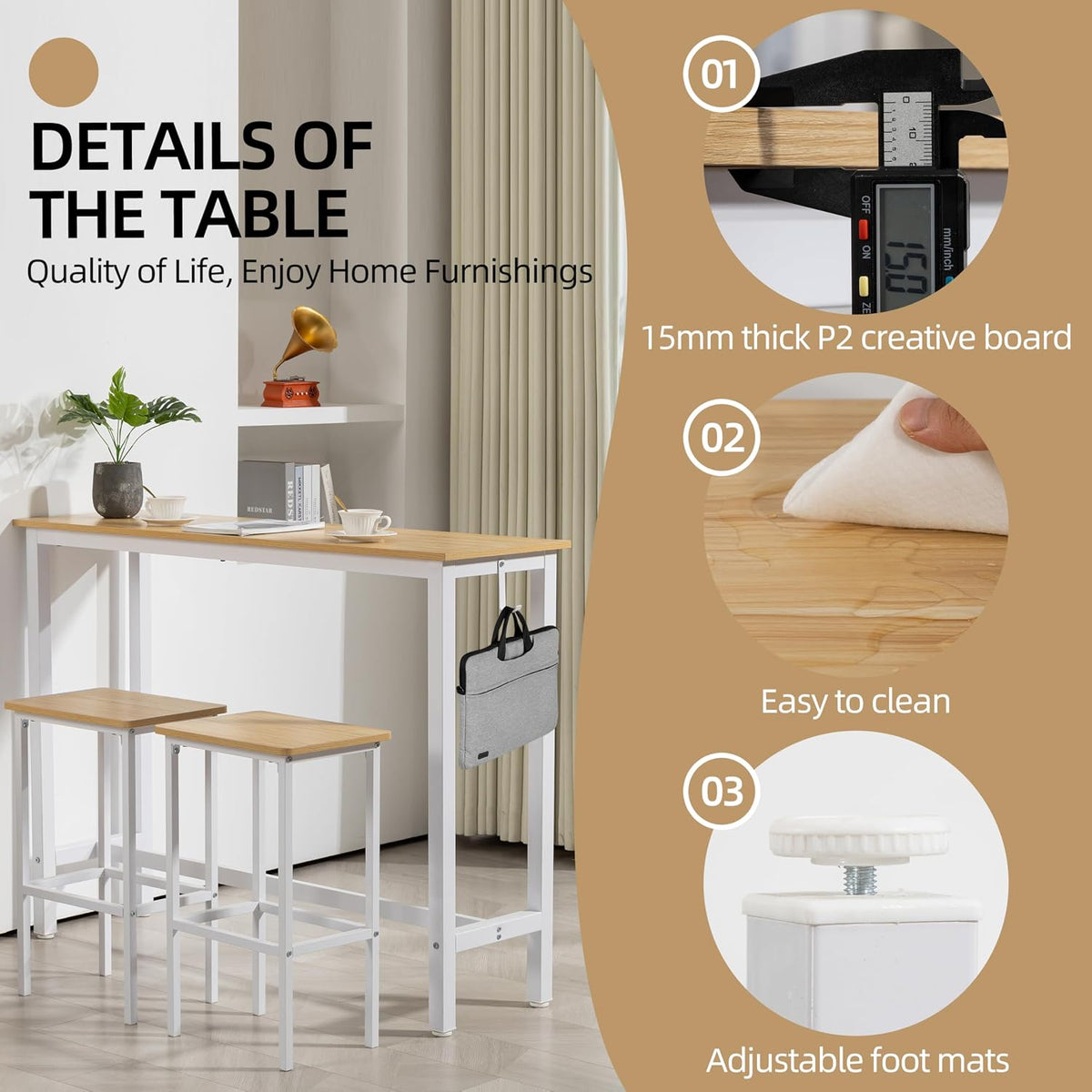 finnhomy 52.7" industrial bar table set with 2, package contents