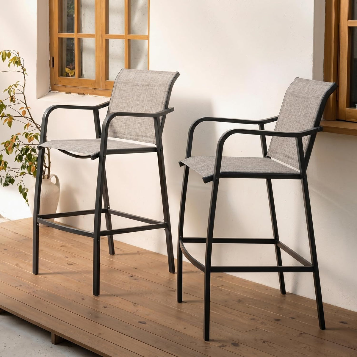 Crestlive 28.7" Outdoor Bar Stools Set of 2, 500 lb Mesh Patio Bar Chairs