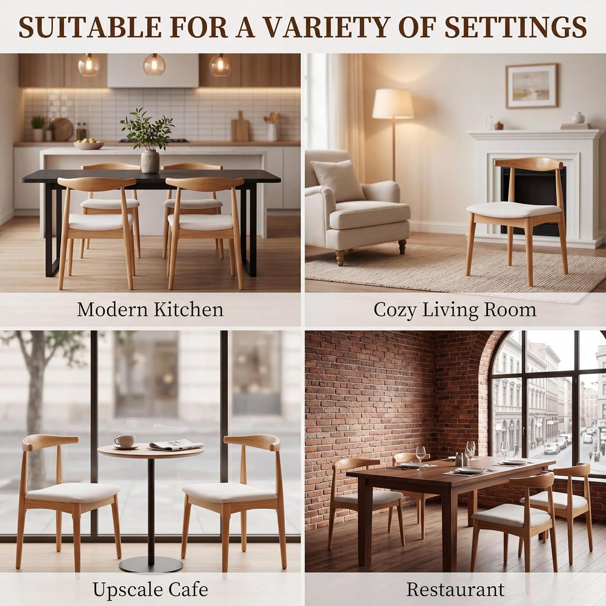 ROCITY Wood Dining Chairs Set of 4 Fabric Kitchen Chairs with Linen Cushion and Barrel Backs Mid Century Modern Dining Room Chairs Natural Wood