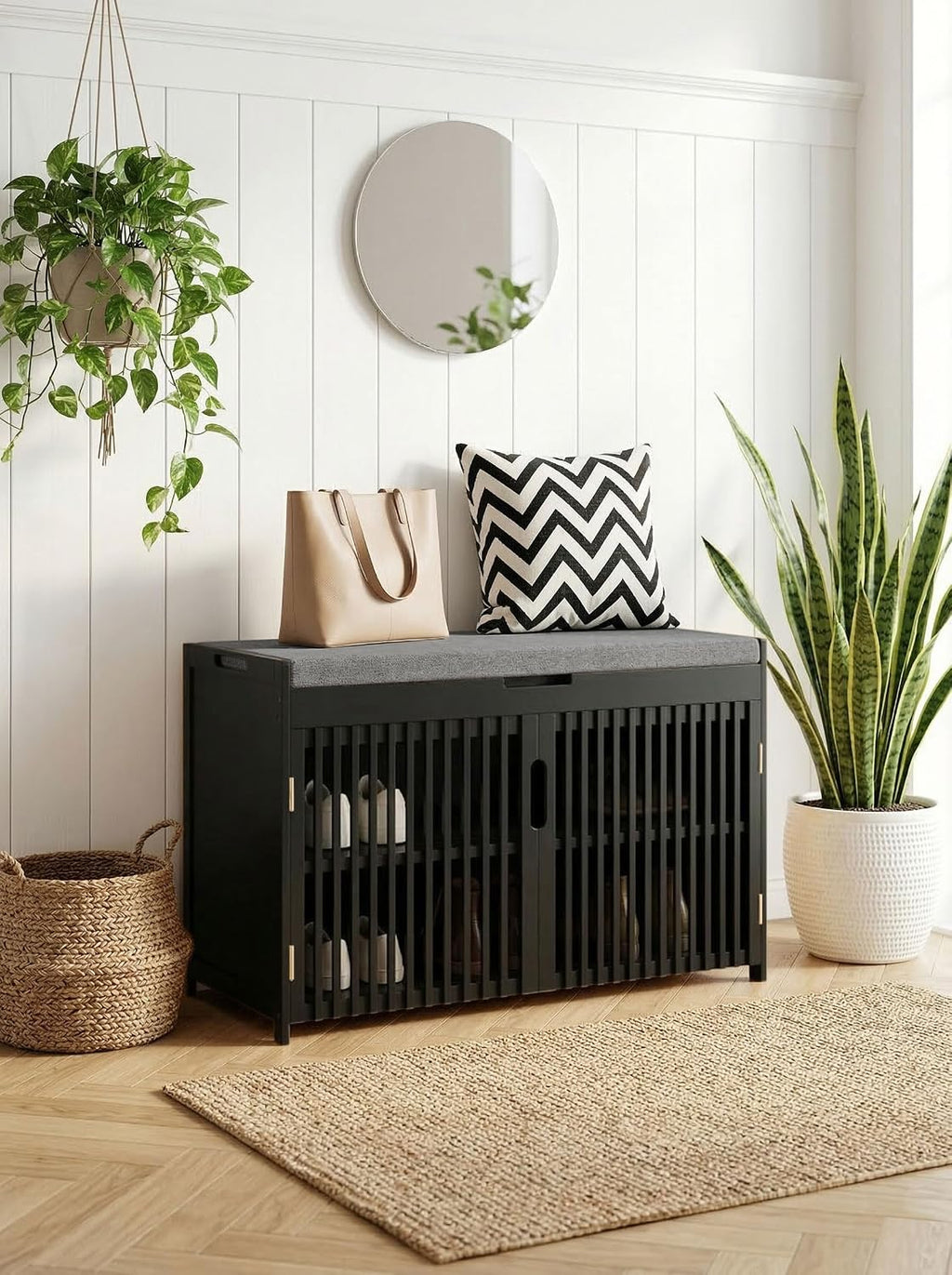 Shoe Storage Bench with Cushion, 2-Tier Bamboo Shoe Rack for Entryway