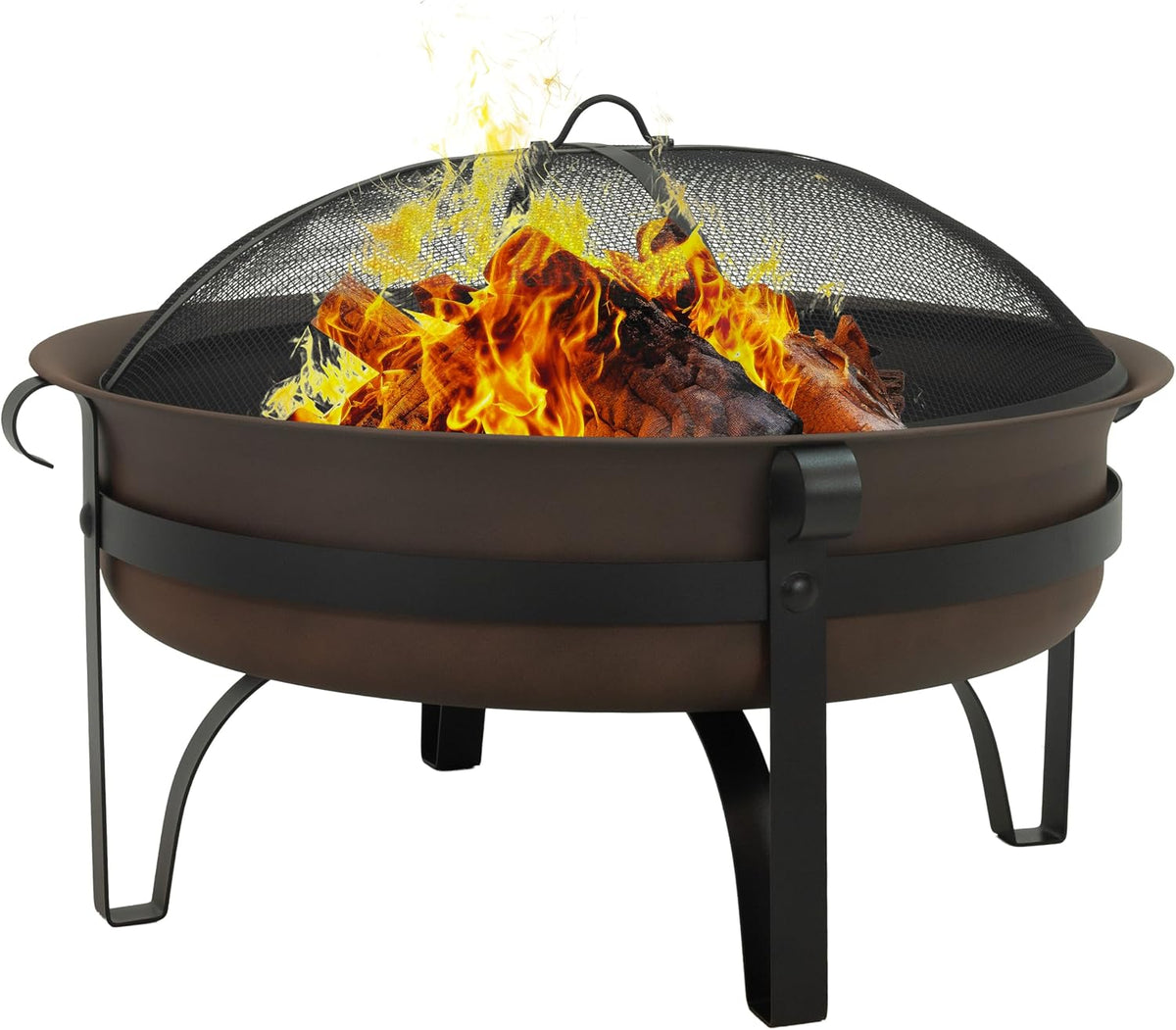 Sunnydaze Round Patio Fire Pit for Outside Wood Burning, Dark Bronze, 34"