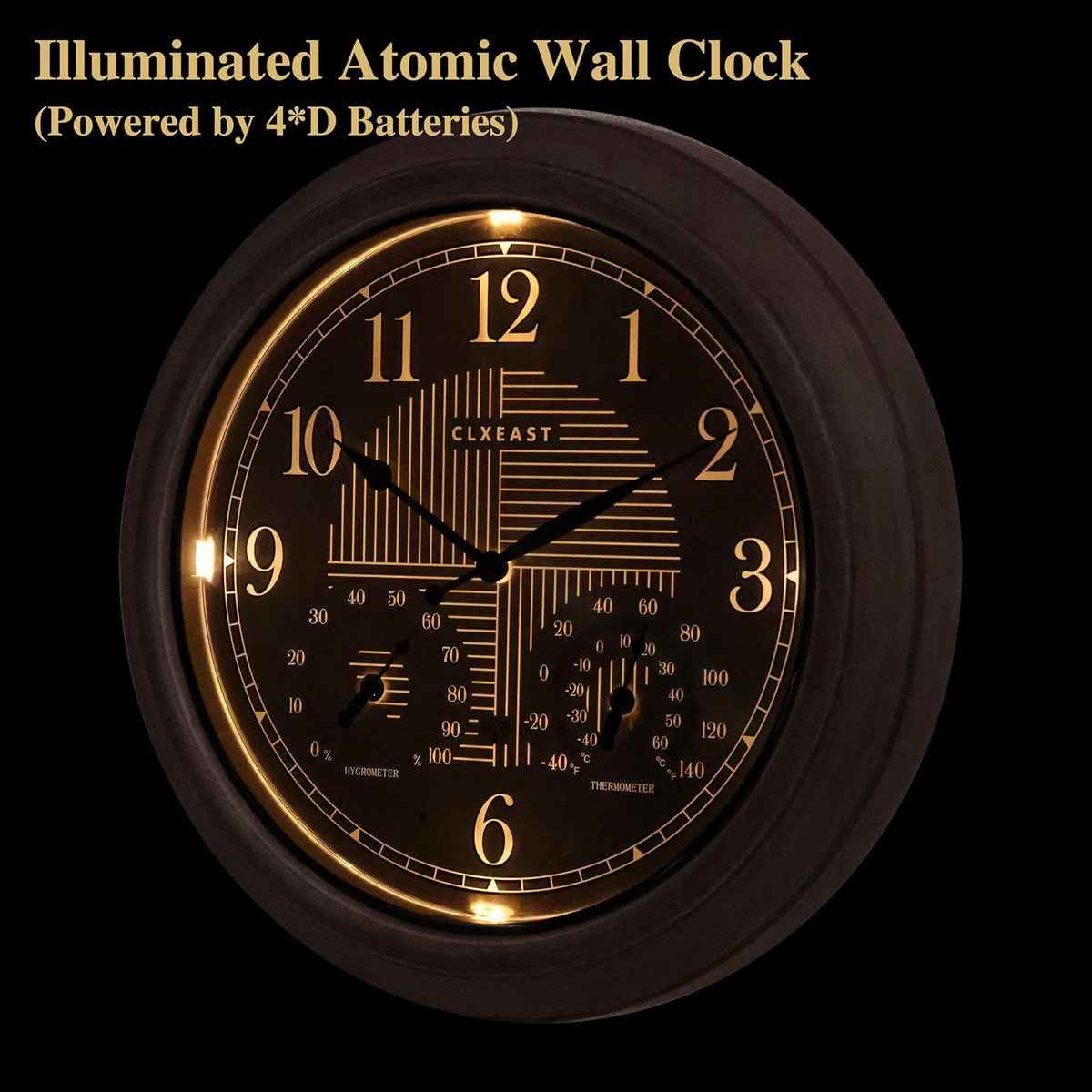 CLXEAST 18" Illuminated Outdoor Atomic Wall Clock Waterproof