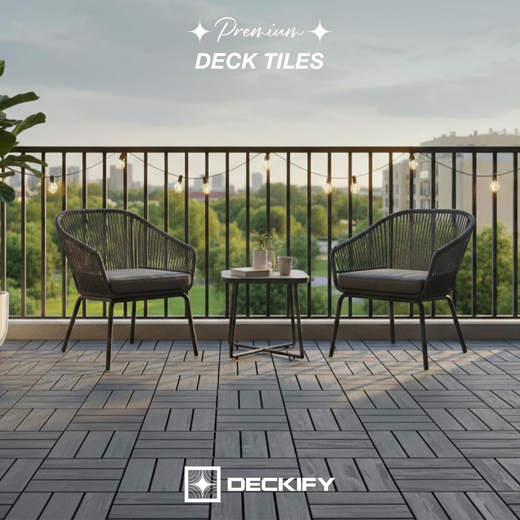 Acacia Interlocking Deck Tiles Outdoor Waterproof All Weather Grey Crossed