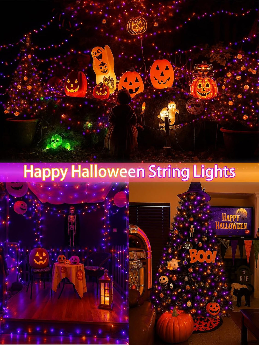 2 Pack 66FT 200 LED Halloween Lights Outdoor Indoor, Orange and Purple
