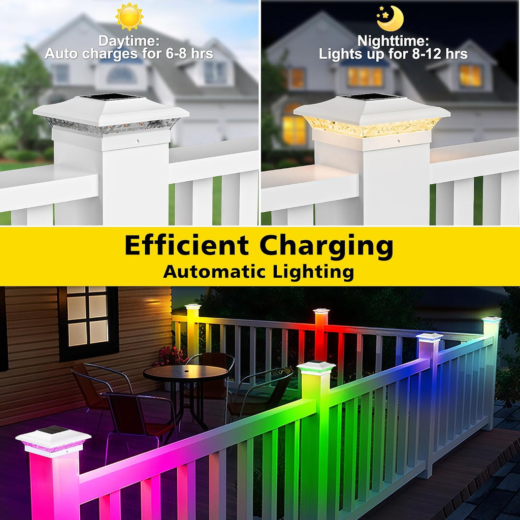 T-SUN 4x4 Solar Post Cap Light White, 12 Pack Solar Post Lights with RGBCW