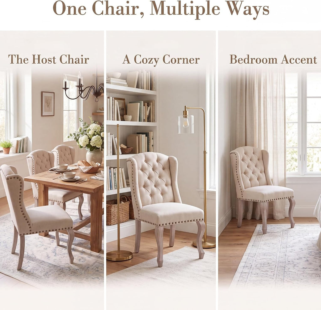 chairus Tufted Upholstered Parsons Dining Chairs Set of 6, Beige