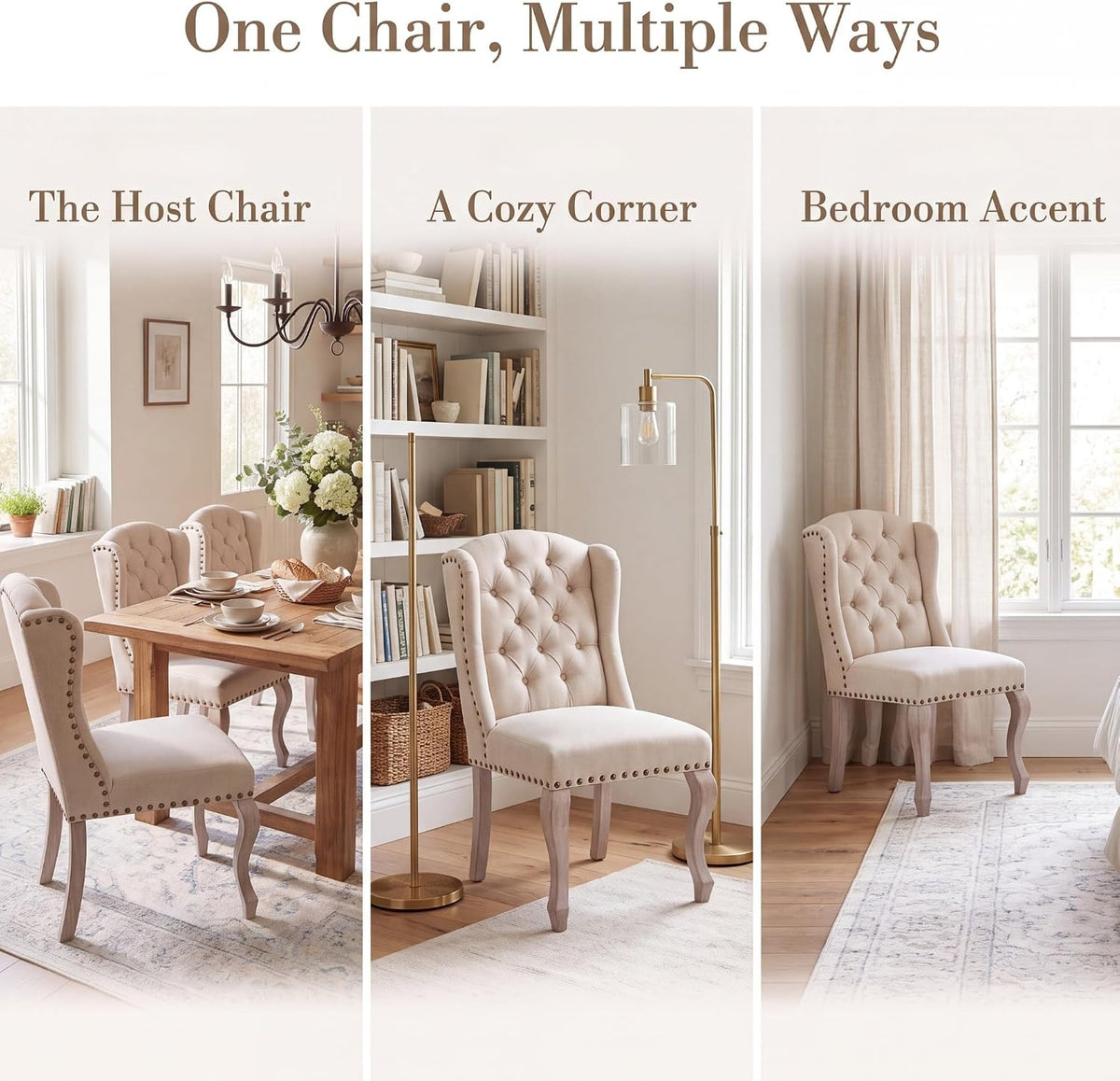 chairus Tufted Upholstered Parsons Dining Chairs Set of 6, Beige