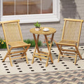 Tangkula Patio Folding Side Table, 23.5" Teak Wood Round End Table with Slatted Tabletop & X-Shaped Frame, Portable & Compact Bistro Table for Backyard, Poolside, Garden, Fully Assembled, Natural